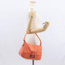 FENDI Mamma Baguette Shoulder Bag Nylon Orange Silver Auth 154746-25
