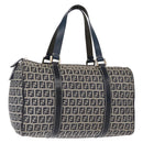 FENDI Zucchino Canvas Boston Bag Navy Silver Auth 154748-1