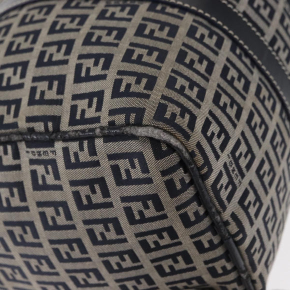 FENDI Zucchino Canvas Boston Bag Navy Silver Auth 154748