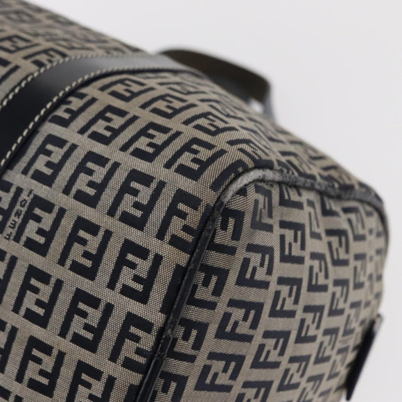 FENDI Zucchino Canvas Boston Bag Navy Silver Auth 154748
