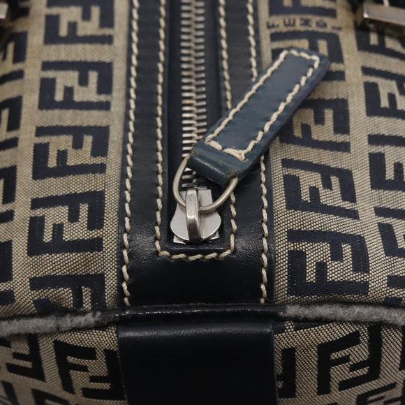 FENDI Zucchino Canvas Boston Bag Navy Silver Auth 154748