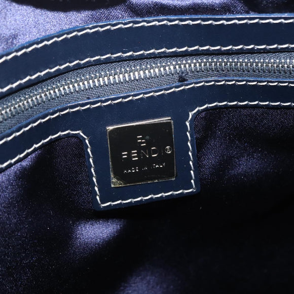 FENDI Zucchino Canvas Boston Bag Navy Silver Auth 154748