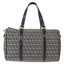 FENDI Zucchino Canvas Boston Bag Navy Silver Auth 154748-2