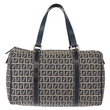 FENDI Zucchino Canvas Boston Bag Navy Silver Auth 154748 - 0