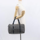 FENDI Zucchino Canvas Boston Bag Navy Silver Auth 154748-23