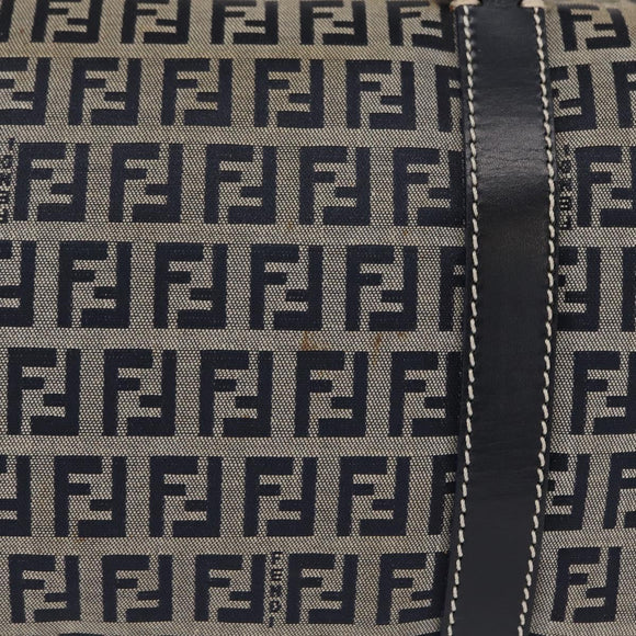 FENDI Zucchino Canvas Boston Bag Navy Silver Auth 154748