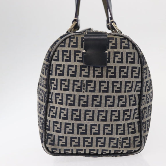 FENDI Zucchino Canvas Boston Bag Navy Silver Auth 154748
