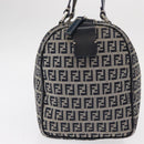 FENDI Zucchino Canvas Boston Bag Navy Silver Auth 154748-6