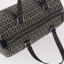 FENDI Zucchino Canvas Boston Bag Navy Silver Auth 154748-7