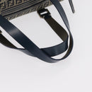 FENDI Zucchino Canvas Boston Bag Navy Silver Auth 154748-8