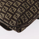 FENDI Zucchino Canvas Shoulder Bag Brown Silver Auth 154749-13