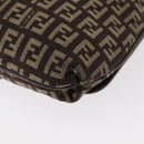 FENDI Zucchino Canvas Shoulder Bag Brown Silver Auth 154749-14