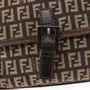 FENDI Zucchino Canvas Shoulder Bag Brown Silver Auth 154749-15