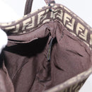 FENDI Zucchino Canvas Shoulder Bag Brown Silver Auth 154749-19