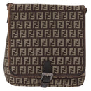 FENDI Zucchino Canvas Shoulder Bag Brown Silver Auth 154749-2
