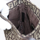FENDI Zucchino Canvas Shoulder Bag Brown Silver Auth 154749-20