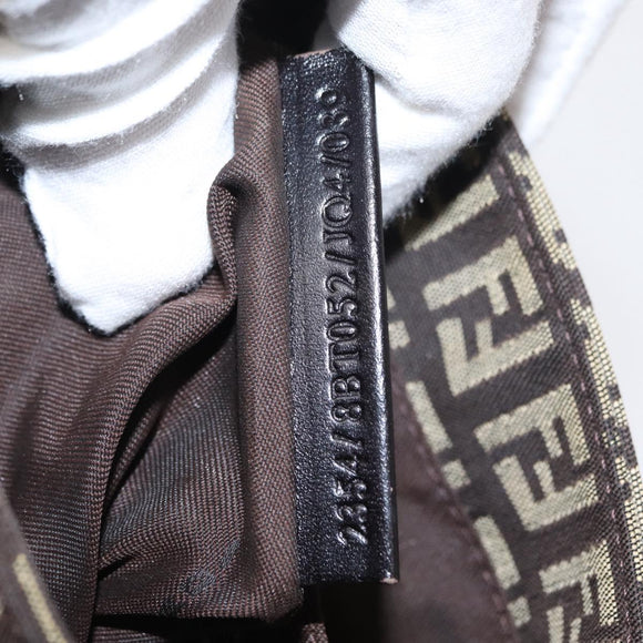 FENDI Zucchino Canvas Shoulder Bag Brown Silver Auth 154749