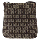 FENDI Zucchino Canvas Shoulder Bag Brown Silver Auth 154749-3