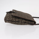 FENDI Zucchino Canvas Shoulder Bag Brown Silver Auth 154749-4