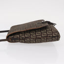FENDI Zucchino Canvas Shoulder Bag Brown Silver Auth 154749-5