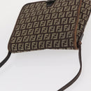FENDI Zucchino Canvas Shoulder Bag Brown Silver Auth 154749-6