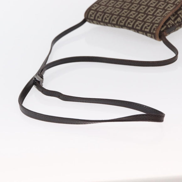 FENDI Zucchino Canvas Shoulder Bag Brown Silver Auth 154749