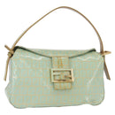 FENDI Zucchino Canvas Mamma Baguette Bag PVC Gold Light Green Auth 154750-1