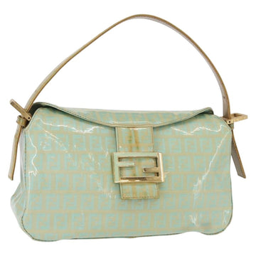 FENDI Zucchino Canvas Mamma Baguette Bag PVC Gold Light Green Auth 154750