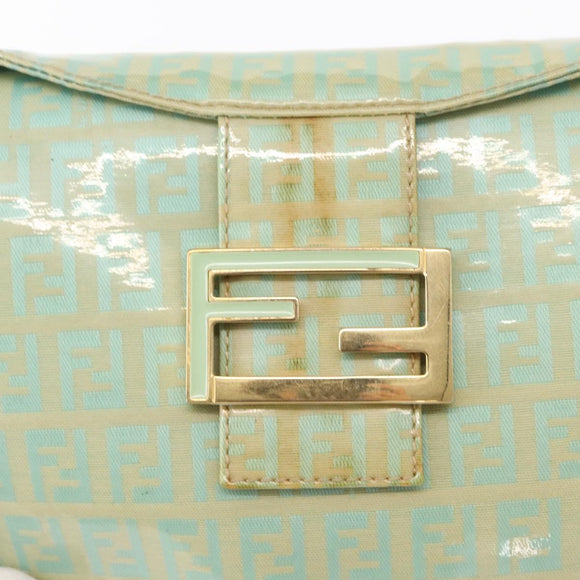 FENDI Zucchino Canvas Mamma Baguette Bag PVC Gold Light Green Auth 154750