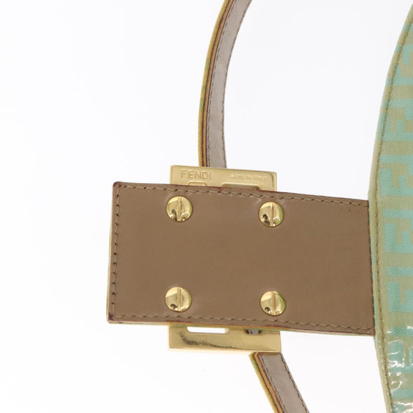 FENDI Zucchino Canvas Mamma Baguette Bag PVC Gold Light Green Auth 154750