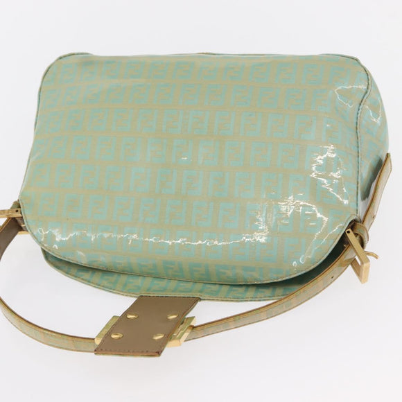 FENDI Zucchino Canvas Mamma Baguette Bag PVC Gold Light Green Auth 154750