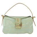 FENDI Zucchino Canvas Mamma Baguette Bag PVC Gold Light Green Auth 154750-13