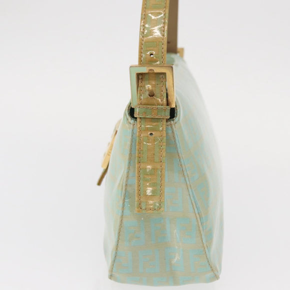 FENDI Zucchino Canvas Mamma Baguette Bag PVC Gold Light Green Auth 154750