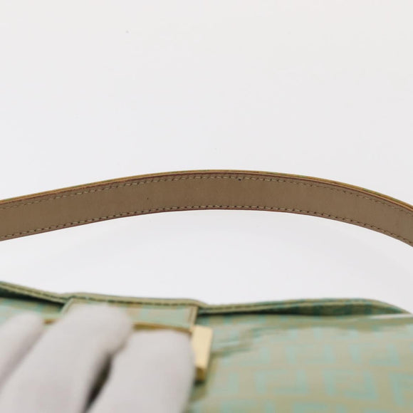 FENDI Zucchino Canvas Mamma Baguette Bag PVC Gold Light Green Auth 154750