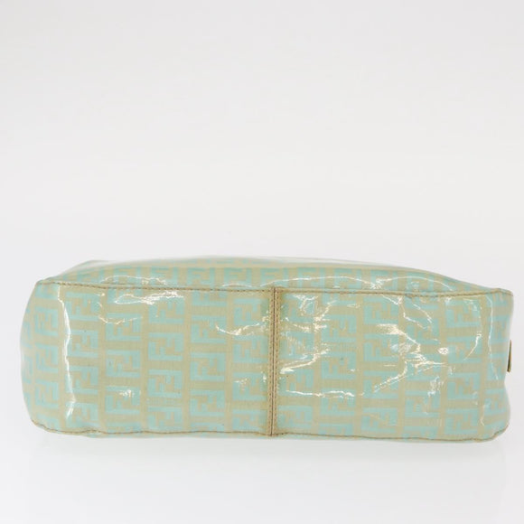 FENDI Zucchino Canvas Mamma Baguette Bag PVC Gold Light Green Auth 154750