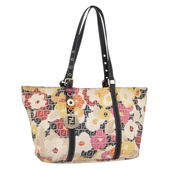 FENDI Zucchino Canvas Tote Bag Multicolor Gold Auth 154751V