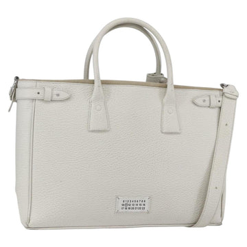 Maison Margiela 5AC Hand Bag Leather 2way White Silver Auth 154753