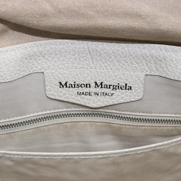 Maison Margiela 5AC Hand Bag Leather 2way White Silver Auth 154753