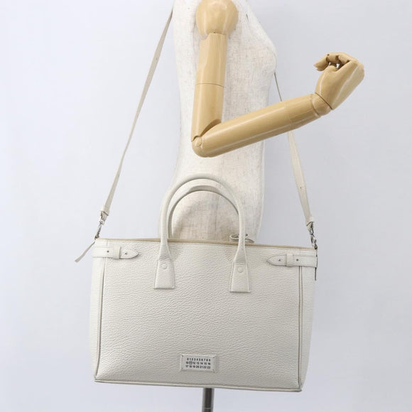 Maison Margiela 5AC Hand Bag Leather 2way White Silver Auth 154753