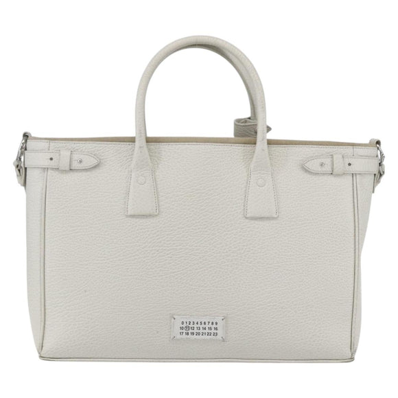 Maison Margiela 5AC Hand Bag Leather 2way White Silver Auth 154753