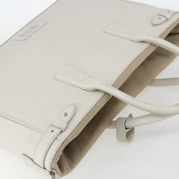 Maison Margiela 5AC Hand Bag Leather 2way White Silver Auth 154753