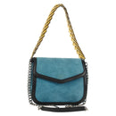 LOEWE V Anagram Chain Shoulder Bag Suede Leather 2way Blue Silver Auth 154755A-1