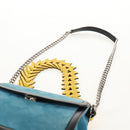 LOEWE V Anagram Chain Shoulder Bag Suede Leather 2way Blue Silver Auth 154755A-15