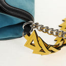 LOEWE V Anagram Chain Shoulder Bag Suede Leather 2way Blue Silver Auth 154755A-9