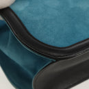 LOEWE V Anagram Chain Shoulder Bag Suede Leather 2way Blue Silver Auth 154755A-10