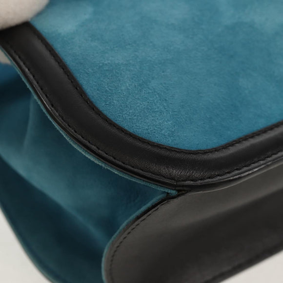 LOEWE V Anagram Chain Shoulder Bag Suede Leather 2way Blue Silver Auth 154755A