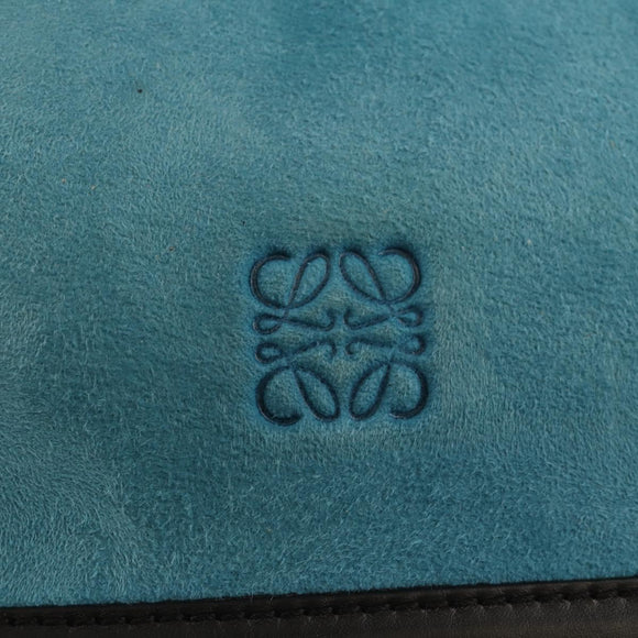 LOEWE V Anagram Chain Shoulder Bag Suede Leather 2way Blue Silver Auth 154755A