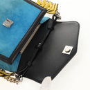 LOEWE V Anagram Chain Shoulder Bag Suede Leather 2way Blue Silver Auth 154755A-20