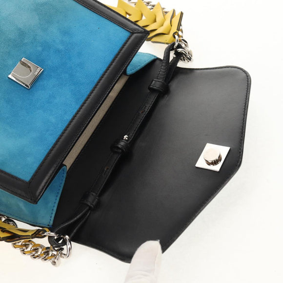 LOEWE V Anagram Chain Shoulder Bag Suede Leather 2way Blue Silver Auth 154755V
