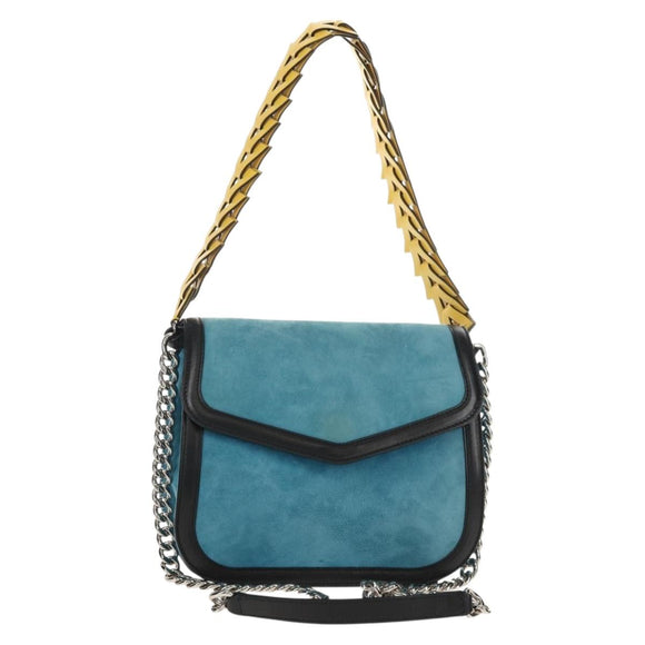 LOEWE V Anagram Chain Shoulder Bag Suede Leather 2way Blue Silver Auth 154755V